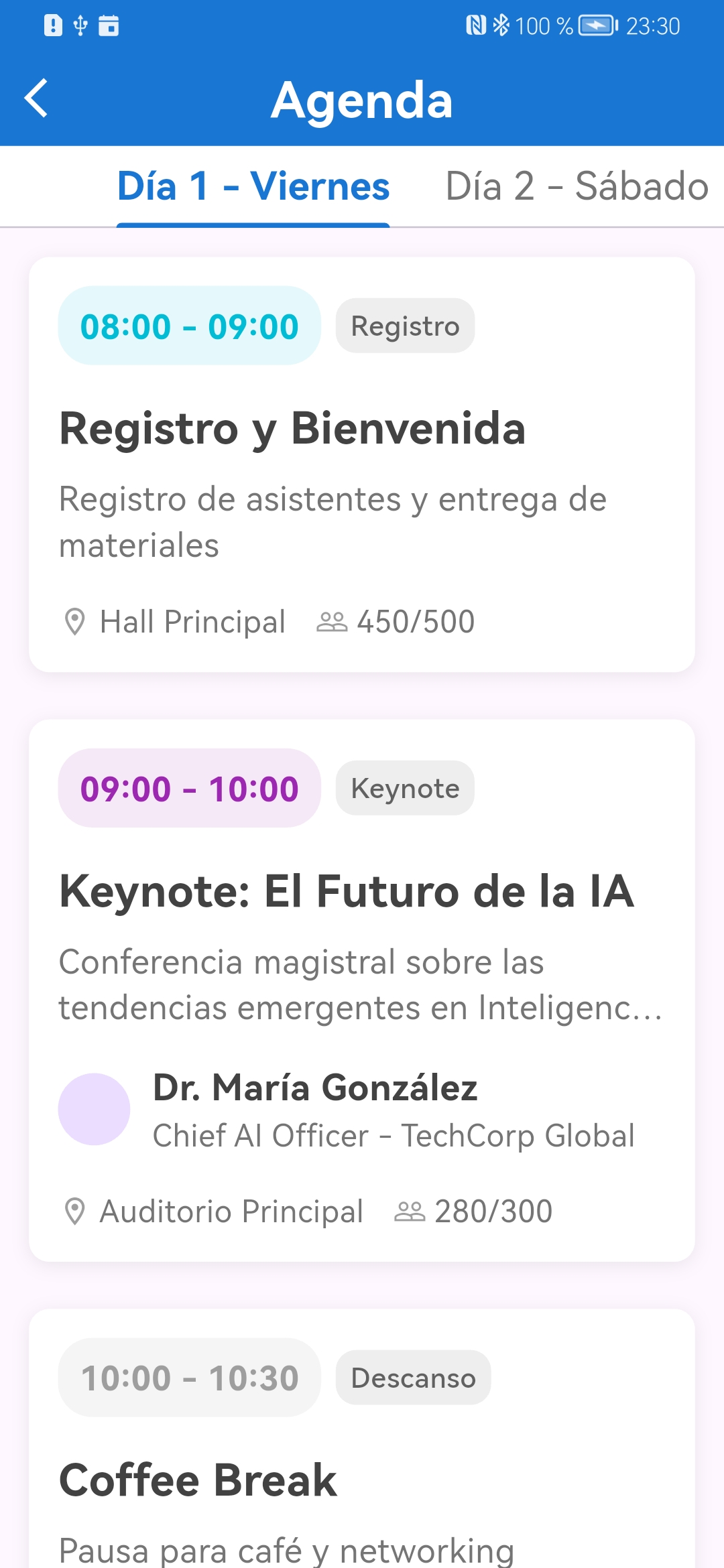 Agenda evento ejemplo